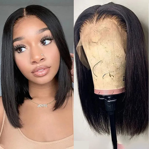 Short Bob Wigs, 13x4 Lace Front, Straight Human Natural Hairs, 180% Density, Pre Plucked with Baby Hair Natural Hairline, 8inch-14inch