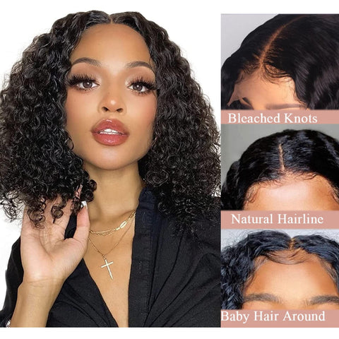 Short Bob Wigs, 13x4 Lace Front, Deep Wave Human Natural Hairs, 180% Density, Pre Plucked with Baby Hair Natural Hairline, 8inch-14inch