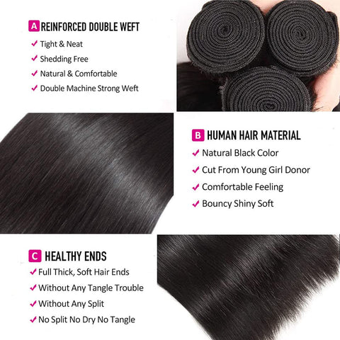 Straight Hair Bundles, Brazilian Virgin Human Natural Hair, 10inch-30inch