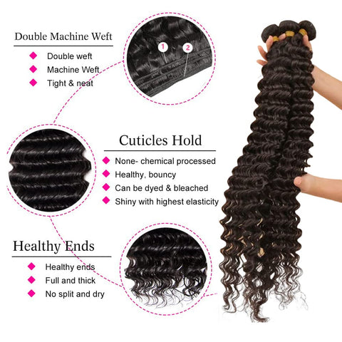 Deep Wave Hair Bundles, Brazilian Virgin Human Natural Hair, 10inch-30inch