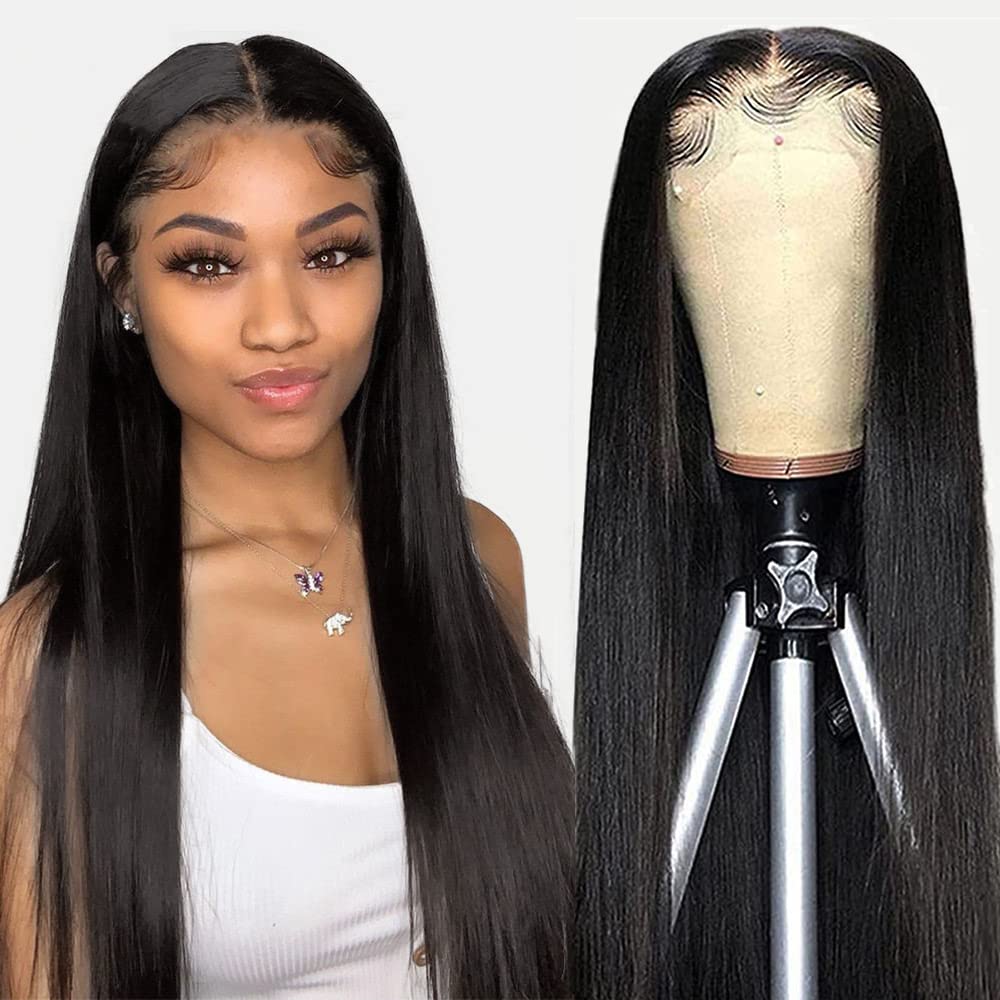 5x5 Lace Front Wigs, Straight Human Natural Hairs, 180% Density, Pre Plucked with Baby Hair Natural Hairline, 16inch-30inch