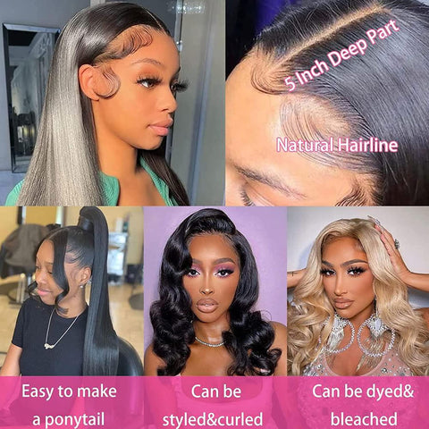 5x5 Lace Front Wigs, Straight Human Natural Hairs, 180% Density, Pre Plucked with Baby Hair Natural Hairline, 16inch-30inch