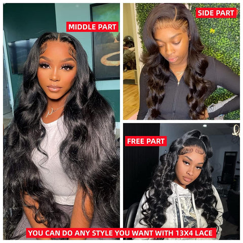 13x4 Lace Front Wigs, Body Wave Human Natural Hairs, 180% Density, Pre Plucked with Baby Hair Natural Hairline, 16inch-30inch