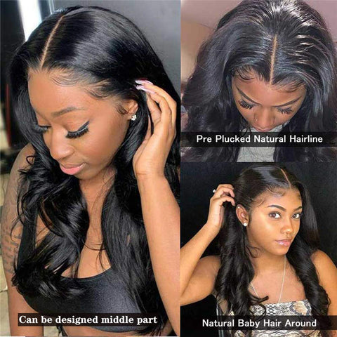 4x4 Lace Front Wigs, Body Wave Human Natural Hairs, 180% Density, Pre Plucked with Baby Hair Natural Hairline, 16inch-30inch