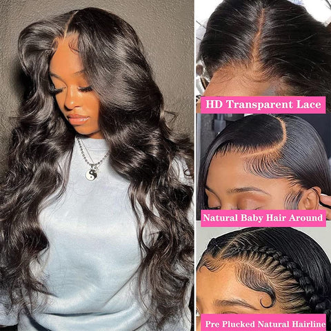 5x5 Lace Front Wigs, Body Wave Human Natural Hairs, 180% Density, Pre Plucked with Baby Hair Natural Hairline, 16inch-30inch