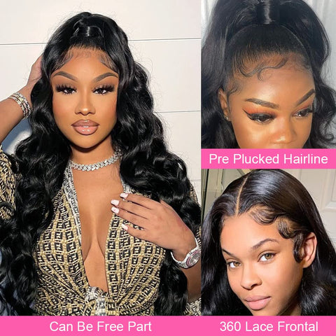 360 Lace Front Wigs, Body Wave Human Natural Hairs, 180% Density, Pre Plucked with Baby Hair Natural Hairline, 16inch-30inch