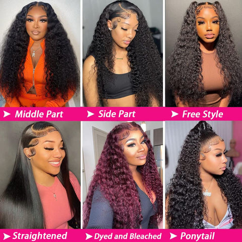 13x4 Lace Front Wigs, Deep Wave Human Natural Hairs, 180% Density, Pre Plucked with Baby Hair Natural Hairline, 16inch-30inch