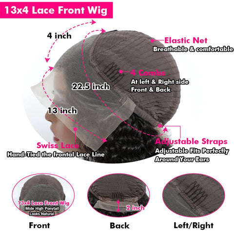 13x4 Lace Front Wigs, Deep Wave Human Natural Hairs, 180% Density, Pre Plucked with Baby Hair Natural Hairline, 16inch-30inch