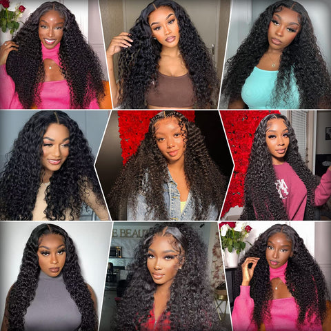 13x4 Lace Front Wigs, Deep Wave Human Natural Hairs, 180% Density, Pre Plucked with Baby Hair Natural Hairline, 16inch-30inch