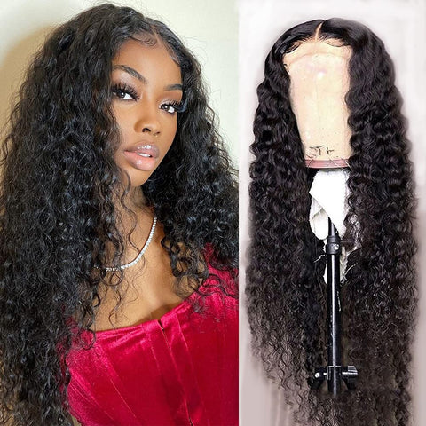 4x4 Lace Front Wigs, Water Wave Human Natural Hairs, 180% Density, Pre Plucked with Baby Hair Natural Hairline, 16inch-30inch