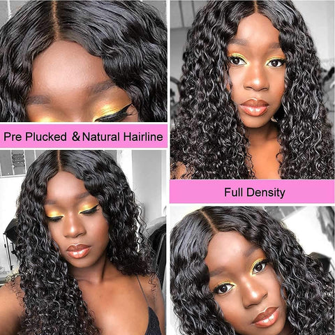 4x4 Lace Front Wigs, Water Wave Human Natural Hairs, 180% Density, Pre Plucked with Baby Hair Natural Hairline, 16inch-30inch