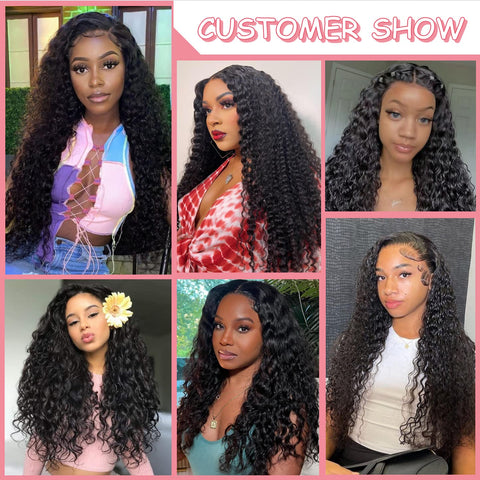 5x5 Lace Front Wigs, Water Wave Human Natural Hairs, 180% Density, Pre Plucked with Baby Hair Natural Hairline, 16inch-30inch
