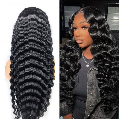 13x4 Lace Front Wigs, Loose Deep Wave Human Natural Hairs, 180% Density, Pre Plucked with Baby Hair Natural Hairline, 16inch-30inch